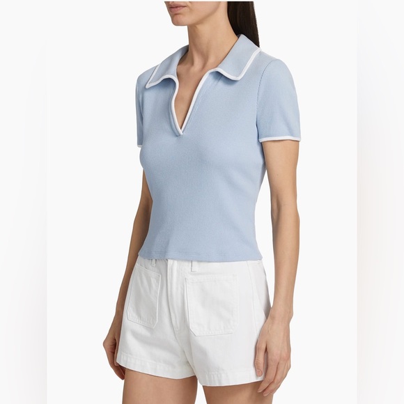 Veronica Beard Sky Blue Open Collar Polo Top - Picture 3 of 7
